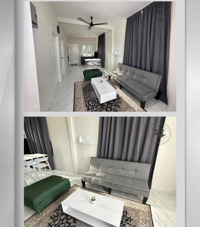 巴佐Bonjour mini house & campsite的客厅配有两张沙发和一张桌子
