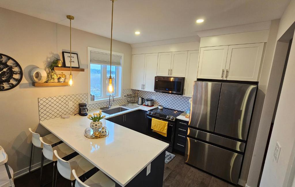 渥太华RB Homes的厨房配有冰箱和桌椅