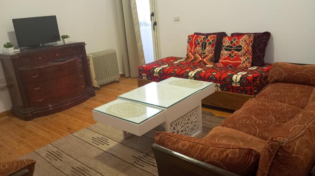 开罗Heliopolis Almazah apartment的带沙发和咖啡桌的客厅