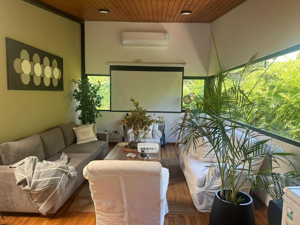 圣地亚哥-德尔埃斯特罗Finca Las Margaritas的带沙发和一些植物的客厅