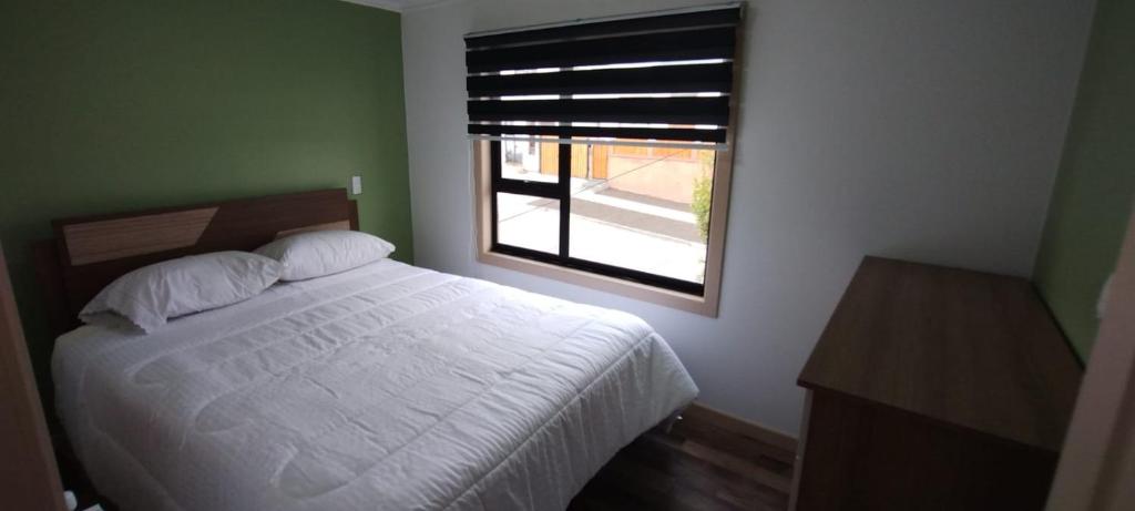 蓬塔阿雷纳斯Apartamento Vista al Estrecho的卧室配有白色的床和窗户。