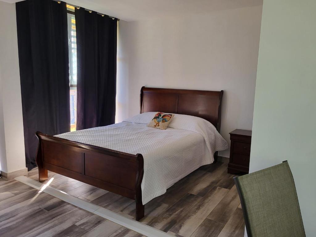 NaguaboTierra Adentro Bed and Breakfast的一间卧室设有一张床和一个窗口
