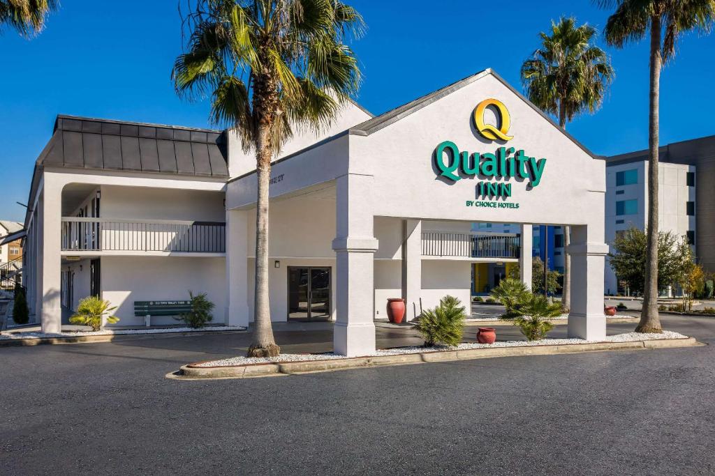 萨凡纳Quality Inn Savannah I-95的棕榈树前方的奇奥旅馆