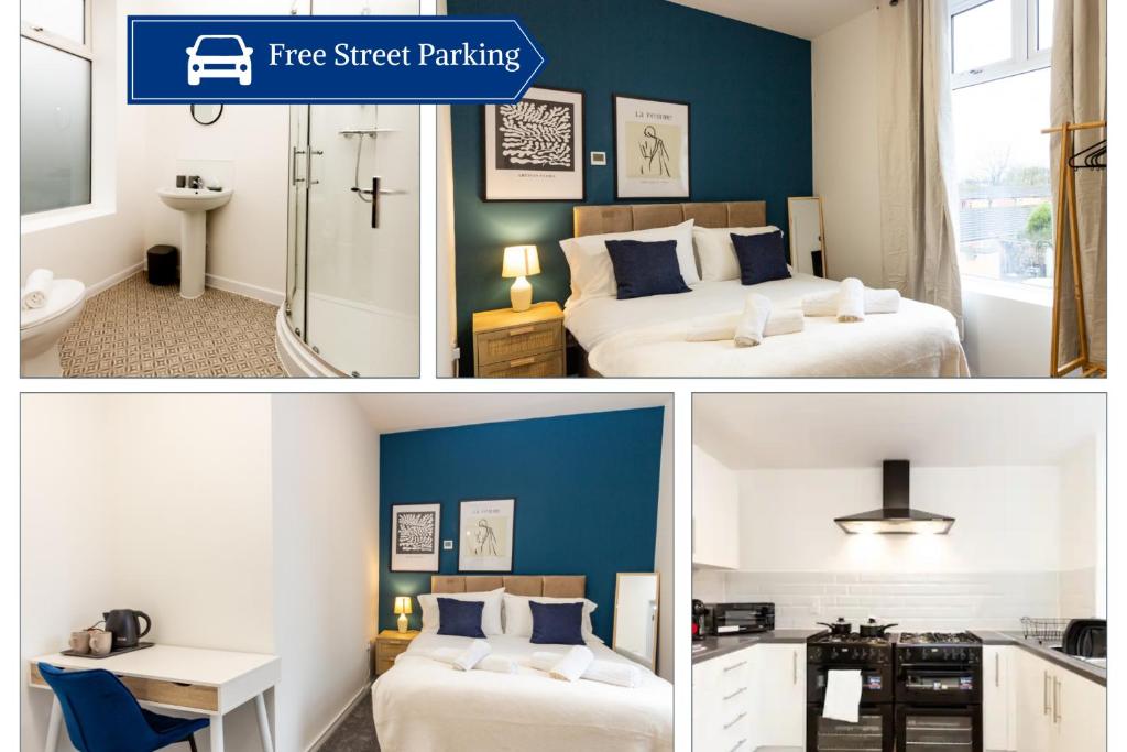 奥尔德姆Suite 5 - Stylist Spot in Oldham City Centre的两张带两张床的酒店客房的照片