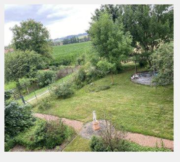 SpengeMonteur-Zimmer Häger的享有树木和草地花园的空中景致