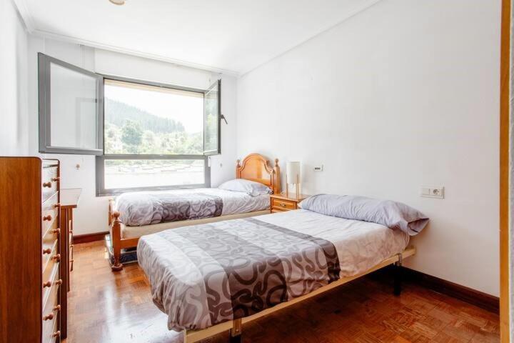 阿拉萨特-蒙德拉贡Luminosa habitación的一间卧室设有两张床和窗户。