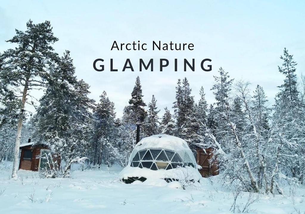 VuontisjärviArctic Nature Experience Glamping的冰雪中北极自然露营的图像