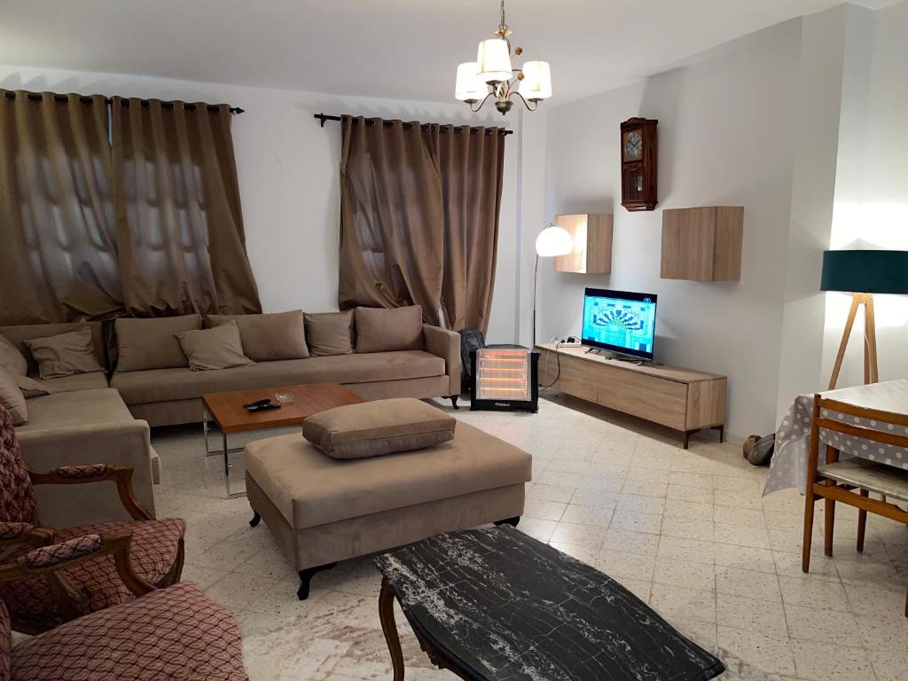 拉马萨Villa le bon coin de la marsa的带沙发和电视的客厅