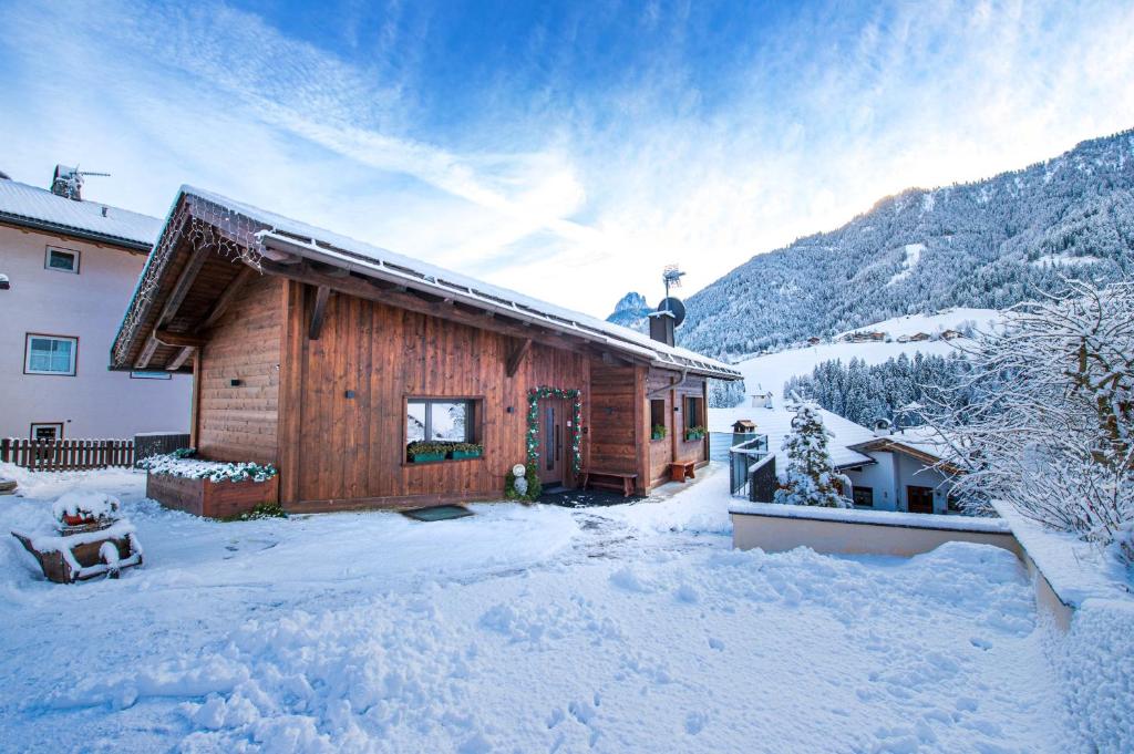 奥蒂塞伊Chalet Berna的雪中木屋,雪覆盖着