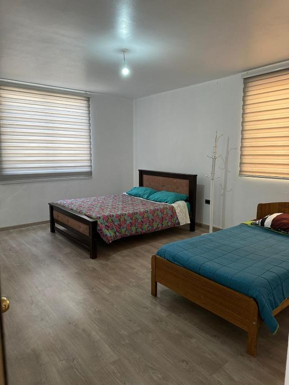 阿里卡Casa cómoda, grande y agradable.的带两张床和两个窗户的房间