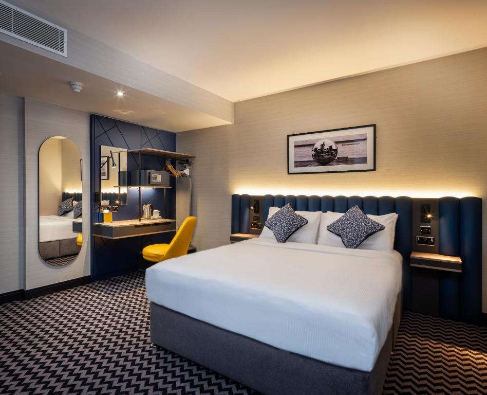 都柏林学院广场酒店的一间酒店客房 - 带一张床和一间浴室