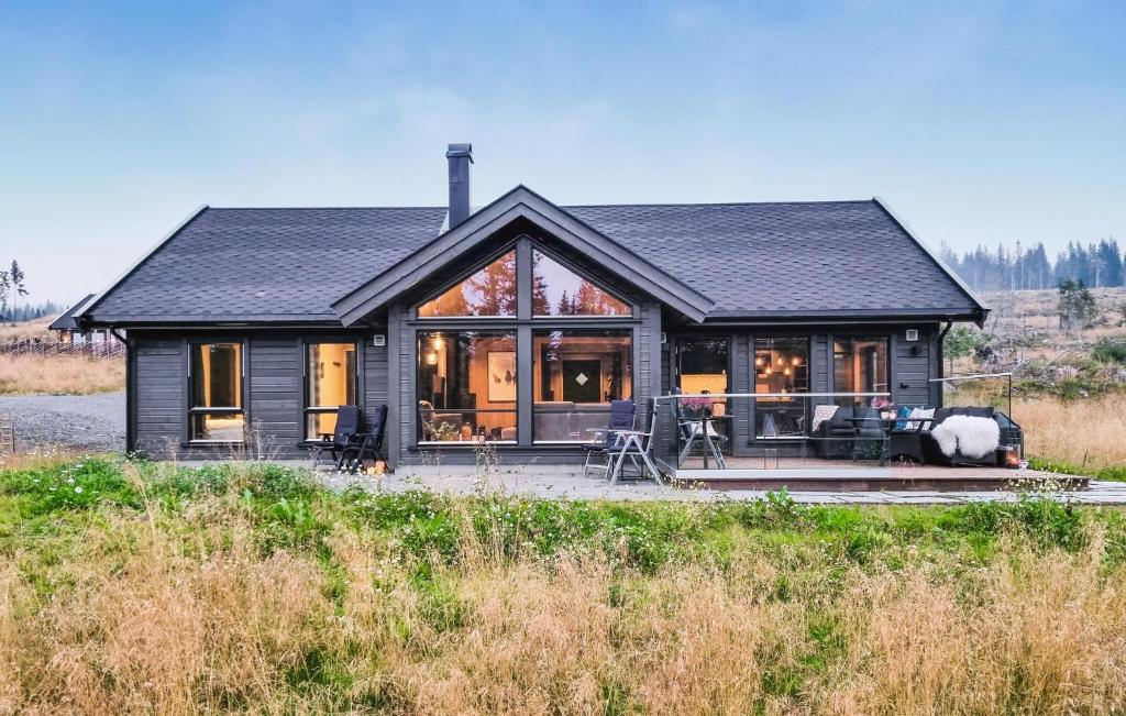 利勒哈默尔Lovely Home In Lillehammer With Kitchen的黑色屋顶和窗户的房子