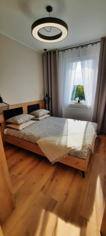 斯塔加德什切青Asti Apartamenty Centrum Stargard的一间卧室设有一张大床和一个窗户。