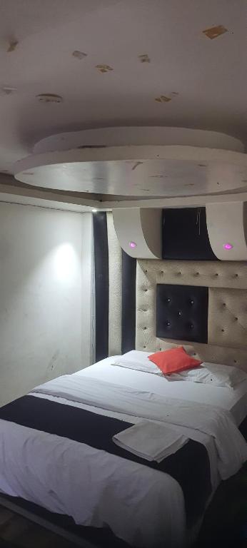 勒克瑙S R HOTEL & RESTAURANT的一间卧室配有一张大床,并可以避免