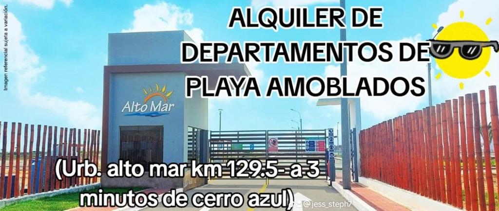 塞鲁阿苏尔Departamento de playa amoblado的红色栅栏的建筑标志