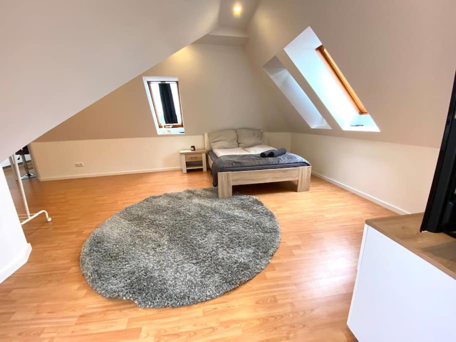 汉诺威gemütliches Apartment Döhren的带沙发和地毯的客厅