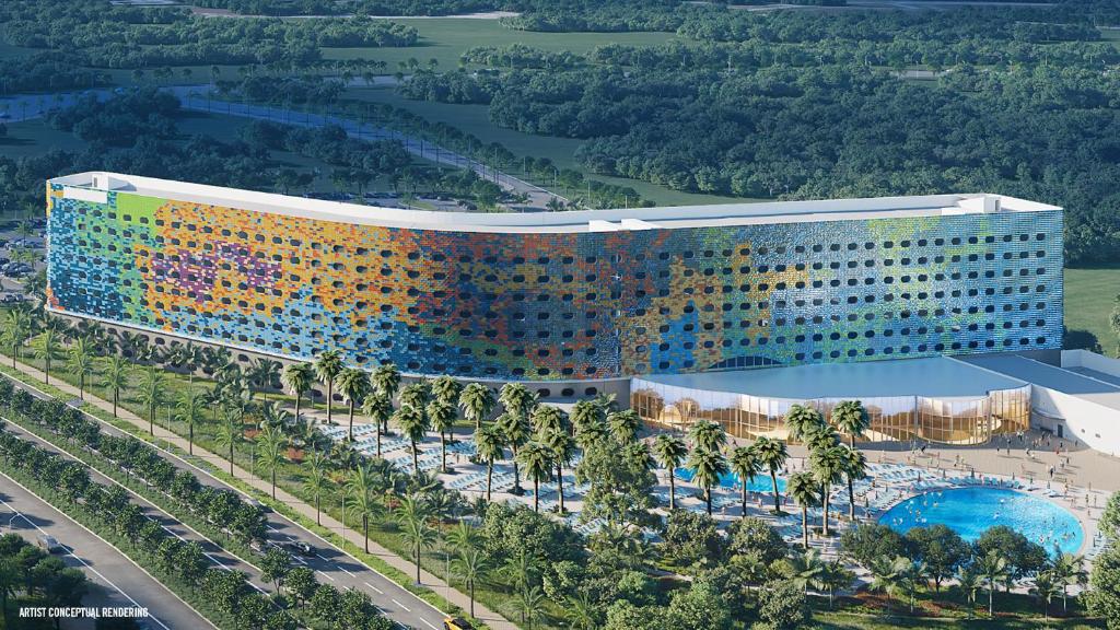 奥兰多Universal's Stella Nova Resort的享有酒店空中美景,设有游泳池