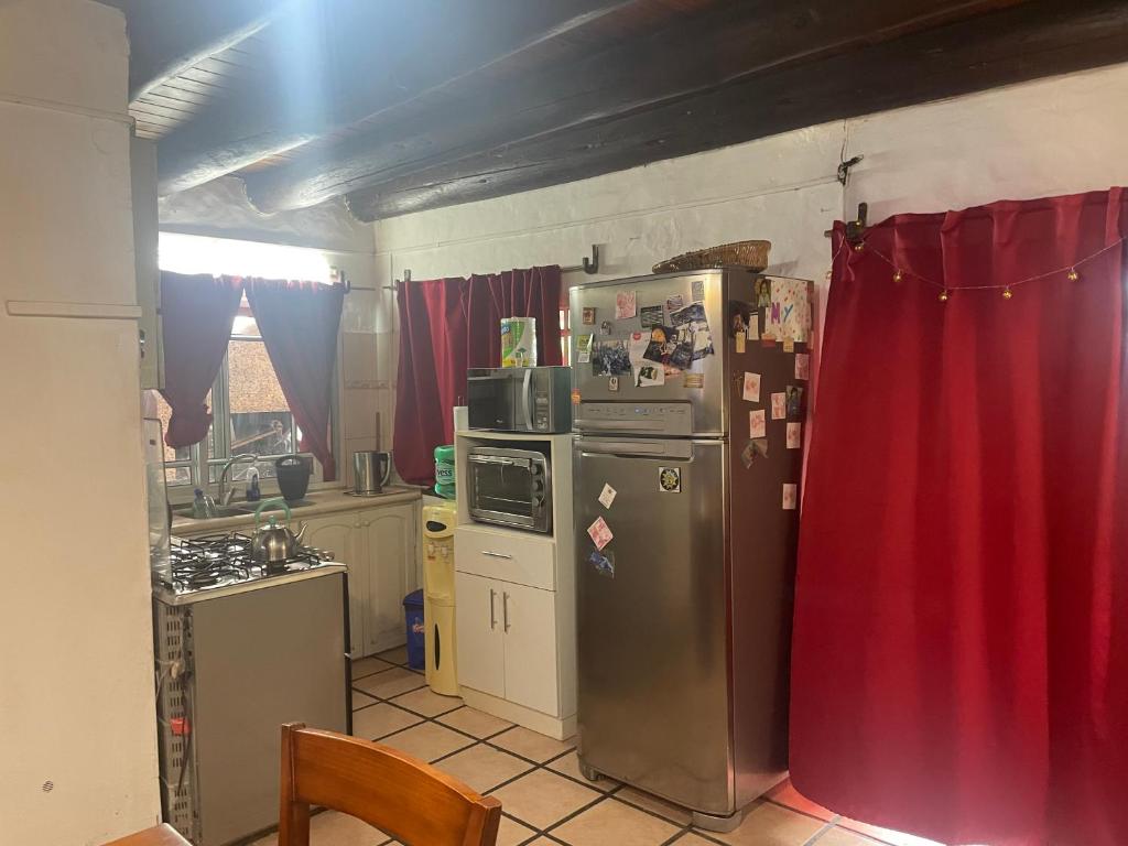 GualeguaychúFabiana的厨房配有冰箱和红色窗帘