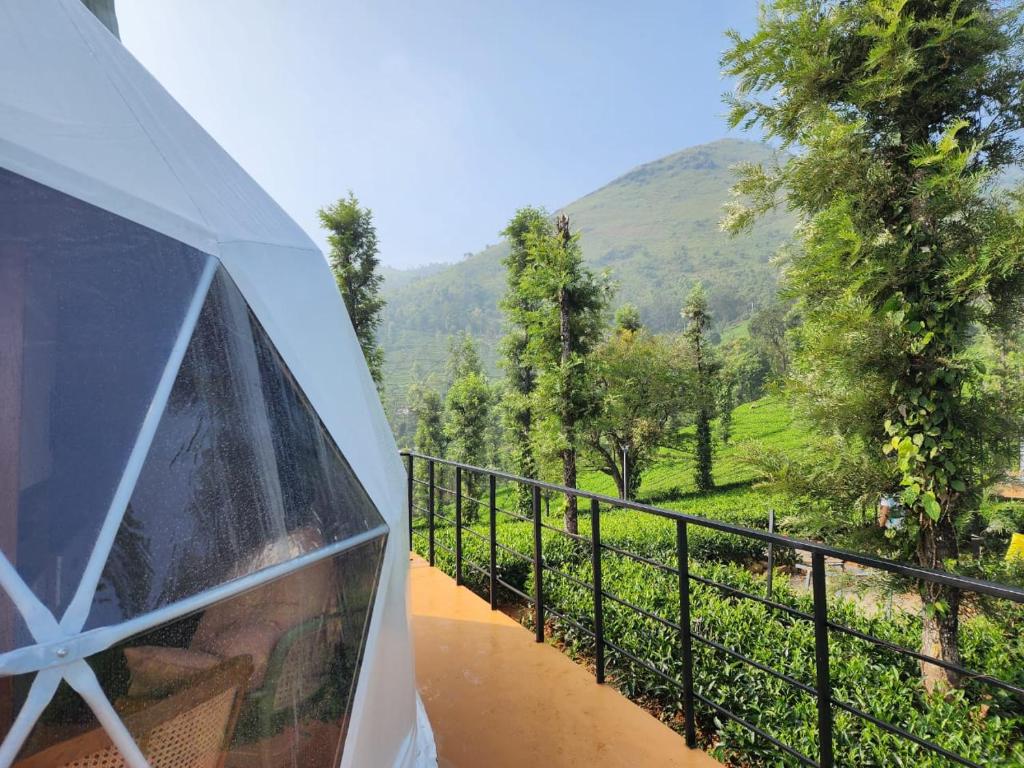 维特利Vythiri Tea valley的阳台享有雨伞的景致。