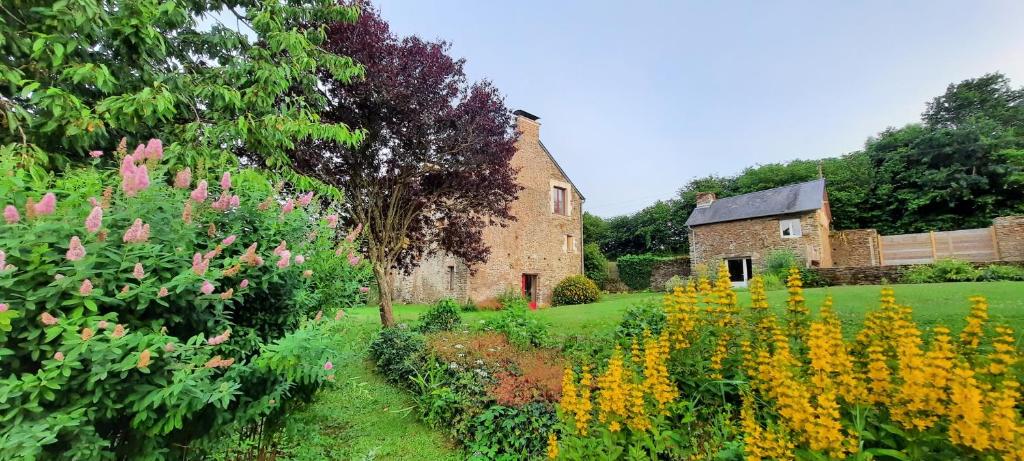 Saint-OmerLa Petite Taupe的一座古老的石头房子和种有鲜花的花园