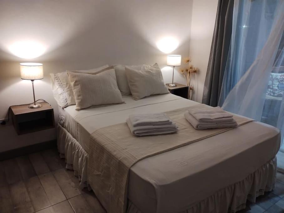 GualeguaychúHospedaje La Bussola I的一间卧室配有一张大床和两盏灯