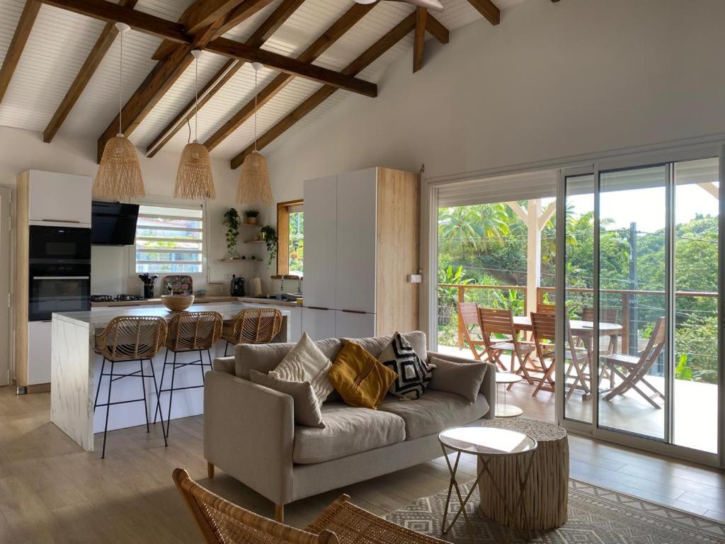 拉特里尼泰Villa Cannelle -charmante et tout confort的带沙发的客厅和厨房