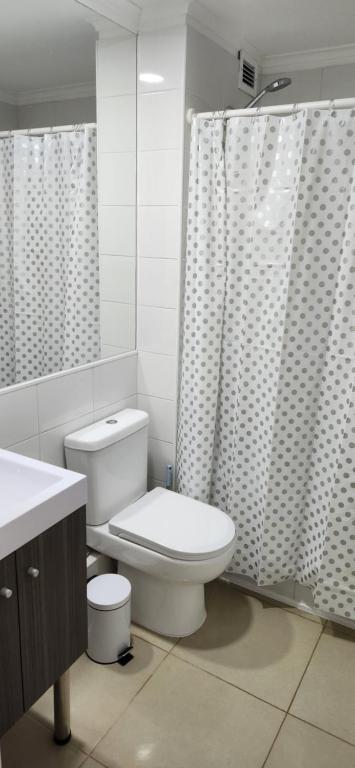 科金博Departamento Coquimbo的白色的浴室设有卫生间和淋浴。