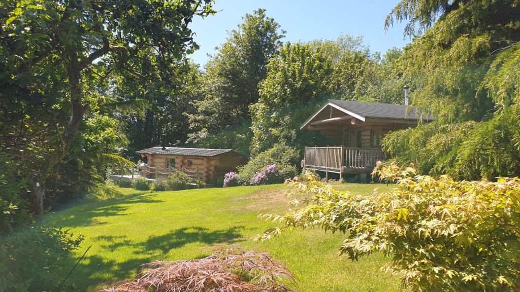 布劳顿弗内斯Lake District Log Cabins的庭院中间的小木屋