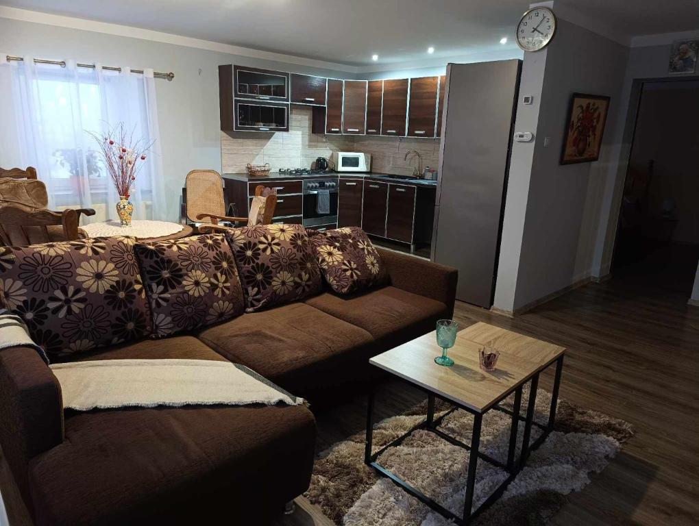 PieszyceAgroturystyka u podnóża Gór Sowich的客厅配有沙发和桌子