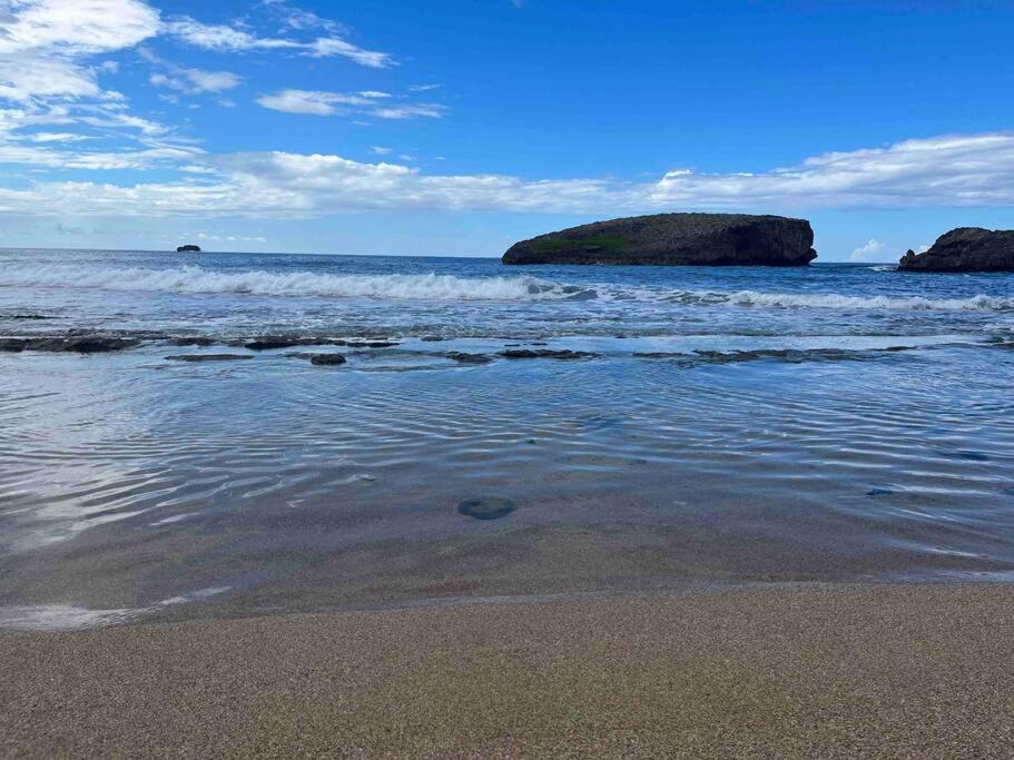 阿雷西博Huellas的两块大岩石在水面上的海滩
