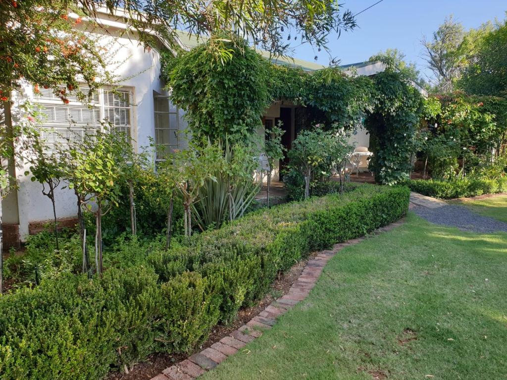 SpringfonteinSpringfontein Guesthouse的一座带灌木丛和步道的花园的房子