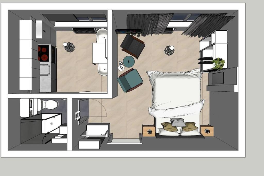 格拉茨City Apartment Rudolf 26m2的卧室的图画,卧室里有一张床