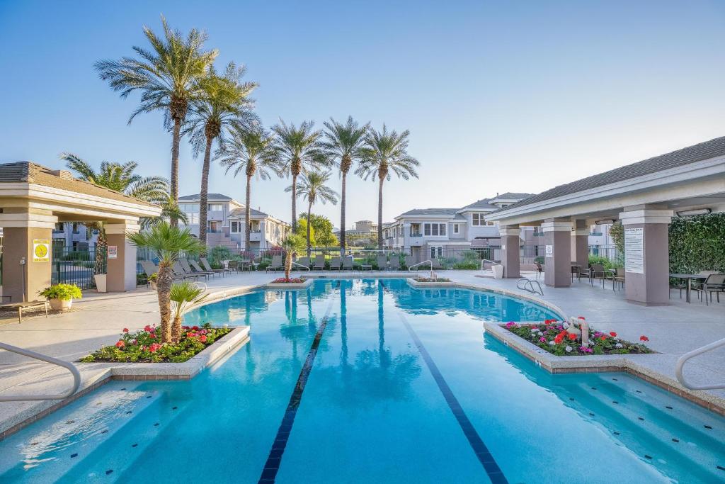 斯科茨Scottsdale Vacation Rentals的棕榈树度假村的游泳池