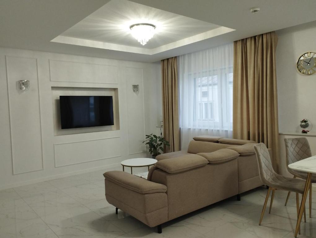 卢布林地区亚努夫Apartamenty Centrum的带沙发和电视的客厅