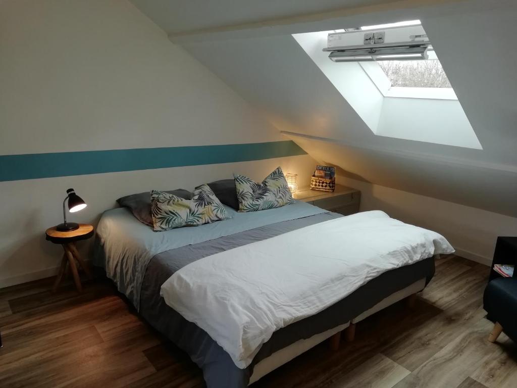 Azay-sur-CherStudio au coeur de la vallée de la Loire的一间卧室配有一张床和天窗
