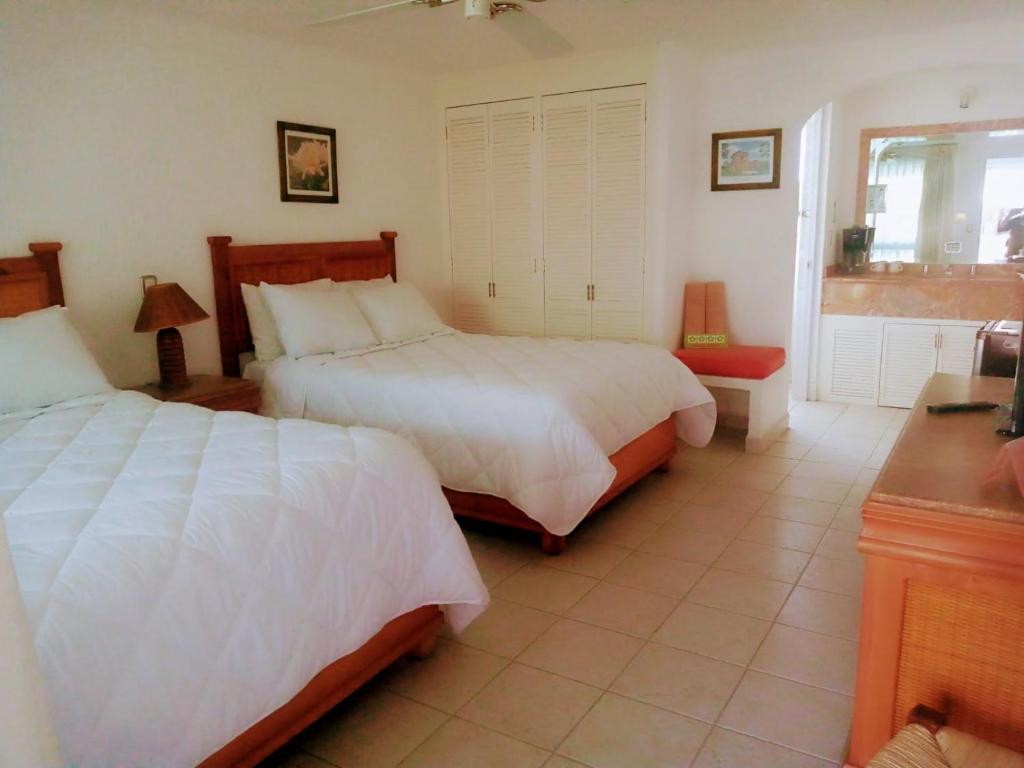 迪坡斯特兰Nuevo Amanecer的一间卧室设有两张床和窗户。