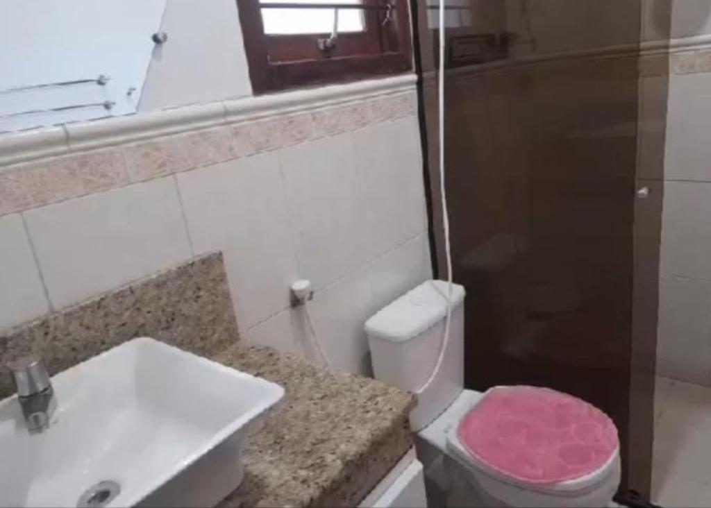 圣加布里埃尔Pousada Claudia e Juliano的一间带水槽、卫生间和淋浴的浴室
