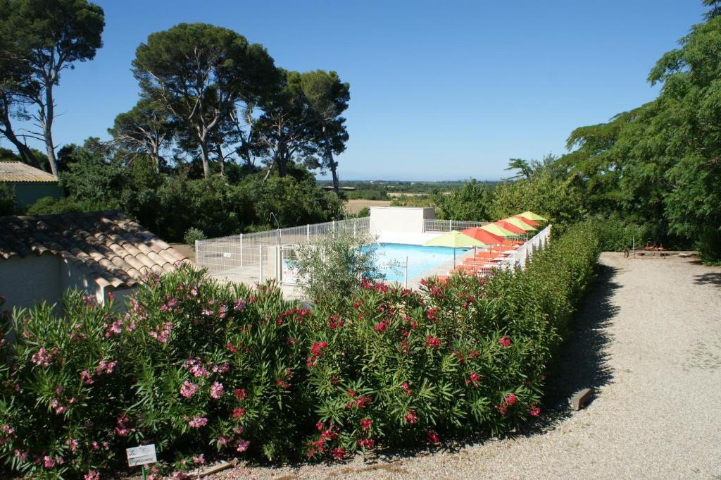 维亚斯拉加蒂住宿加早餐旅馆的一个带游泳池和一些鲜花的花园