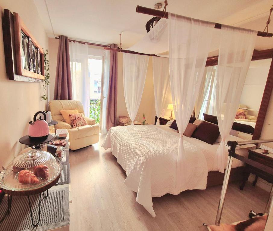 维多利亚-加斯特伊兹Begutxi LVI00061的一间卧室配有一张带天蓬的床