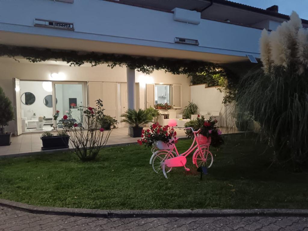 苏尔莫纳Parco delle Rose的房子的院子中的一个粉红色自行车