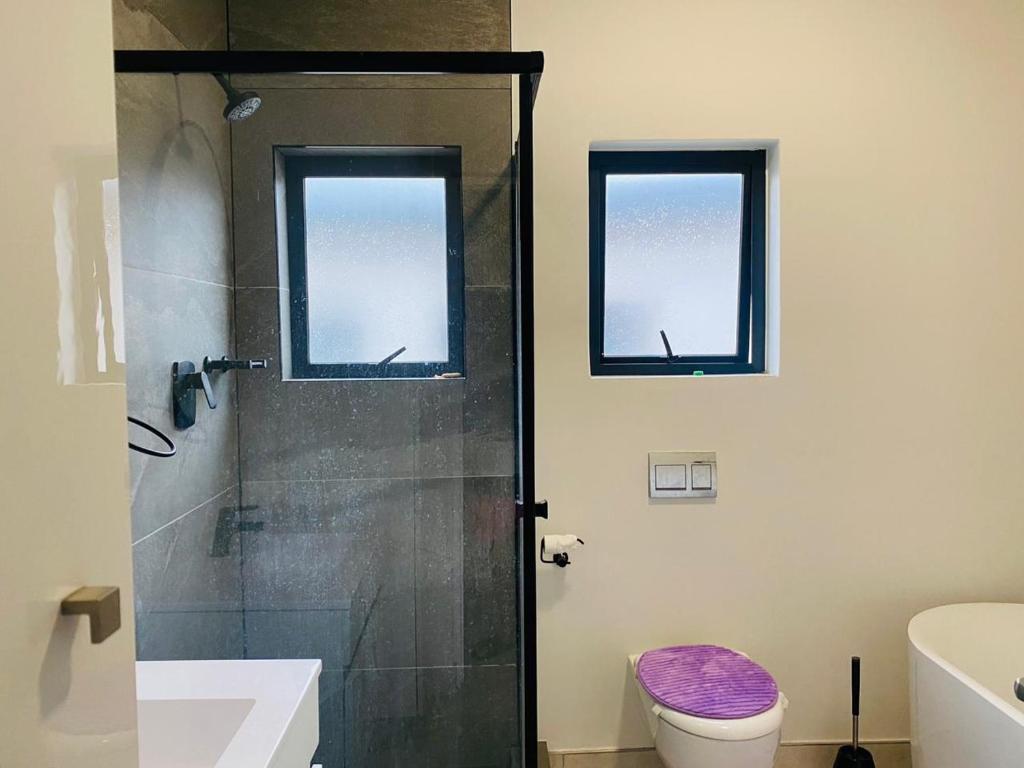 约翰内斯堡M O S Luxury Apartment的带淋浴和卫生间的浴室