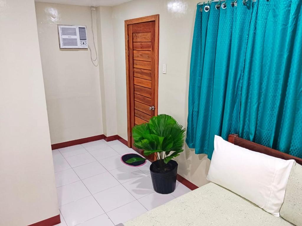 卢纳将军城#1 Green Room Inn Siargao的一间配有沙发的房间和盆栽植物