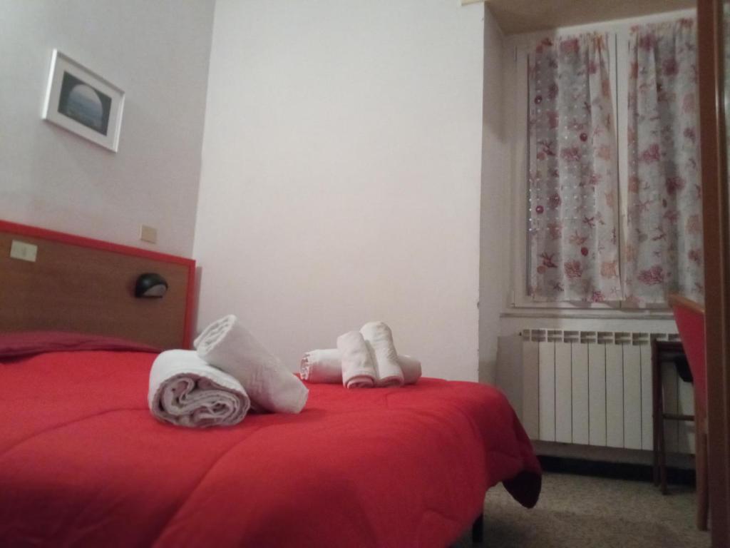 瓦拉泽圣保罗酒店 的一间卧室配有红色的床和毛巾