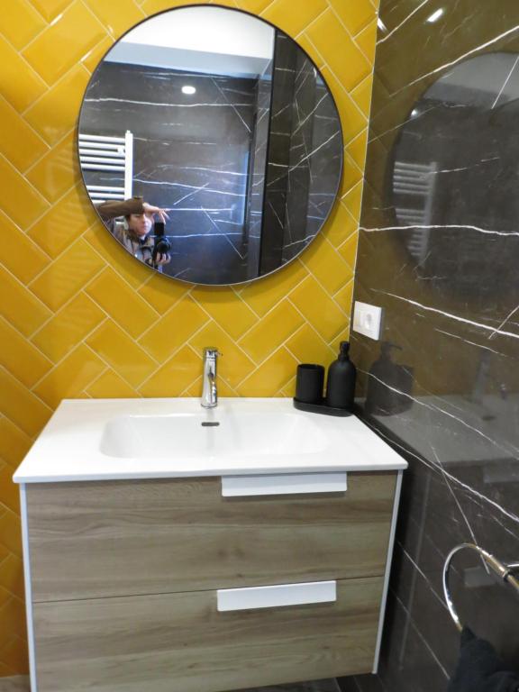 桑坦德Apartamento JARDIN DELUZ, con Wifi y Parking privado gratis的一间带水槽和镜子的浴室