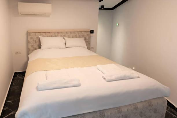 拉明德HOTEL GOLDEN BUDDHA的一张位于房间的床,上面有两个枕头