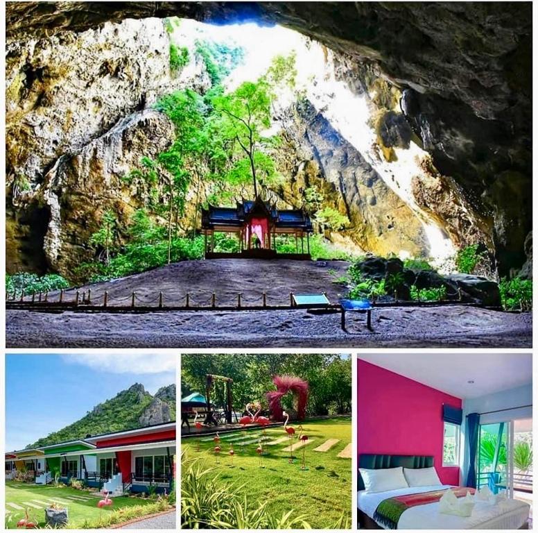 Ban Bang Puบ้านพักชายคลอง @บางปู สามร้อยยอด的山与度假村图片的拼合