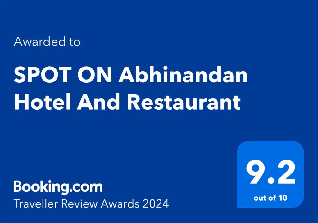 SPOT ON Abhinandan Hotel And Restaurant的证书、奖牌、标识或其他文件