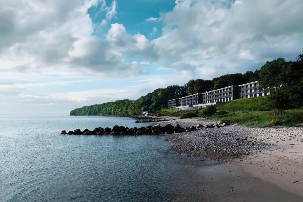 奥胡斯赫尔南玛瑟丽思酒店的海水中有些岩石的海滩
