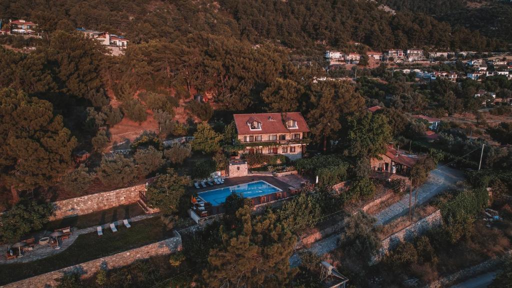 法拉尔雅Faralia Hotel的享有带游泳池的房屋的空中景致
