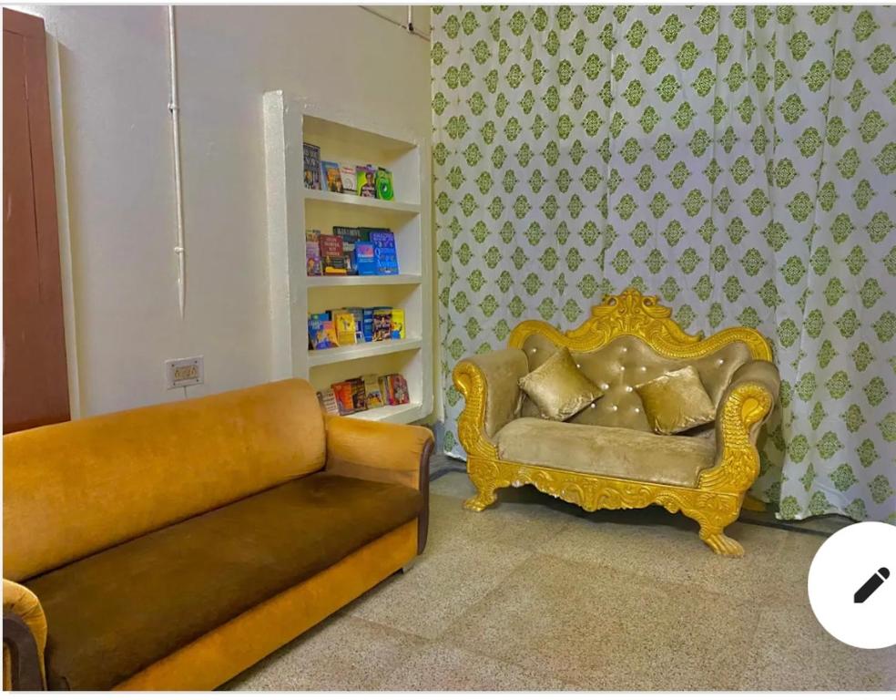 坎普尔Suite with an airy rooms的带沙发和书架的客厅